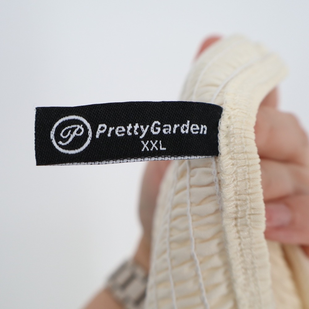 PrettyGarden Midi Dress Women 2XL Beige Ruched Smocked Back Ruffle Short Sleeve - Picture 3 of 5